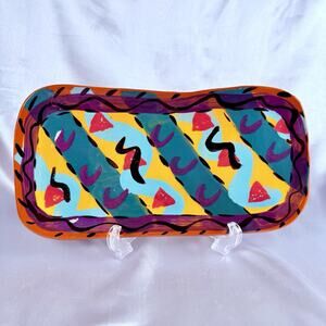 Studio Art Pottery Tray Handmade Signed Janet Hoelzel OOAK Memphis Style VTG